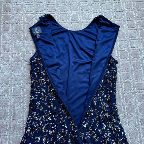 ADRIANNA PAPELL Sequin Beaded Dress 4 Navy Blue Sleeveless Cocktail Embellished - Picture 7 of 11